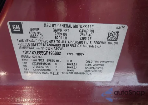 2016 Chevrolet Silverado 2500Hd High Country z USA, uszkodzony, nr VIN 1GC1KXE85GF193002